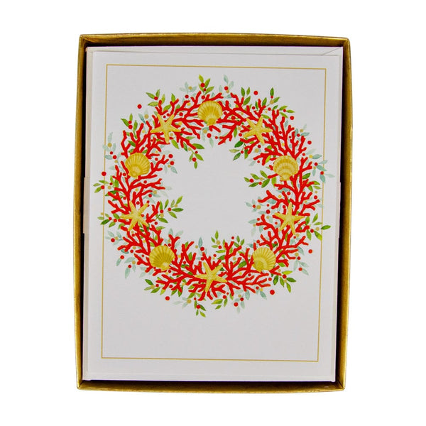 Caspari Coral and Shell Wreath Foil Card Set