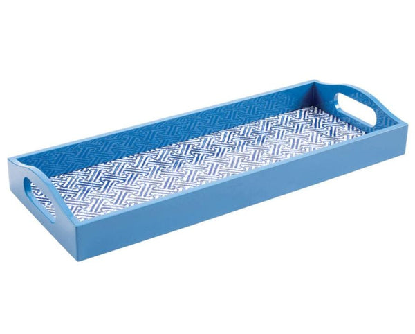 Caspari Lacquer Bar Tray, Blue Fretwork