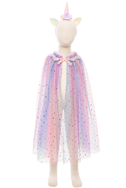 Child's unicorn costume with sparkly sequins, Great Pretenders Rainbow Unicorn Cape and Headband.