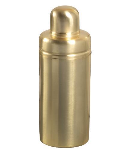 The Be Home Luxe Verona Cocktail Shaker, by Be Home, showcases a metallic gold finish with a sleek cylindrical body and a rounded cap. Ethically crafted, it includes a food-safe coating to ensure your drinks remain pure and safe.