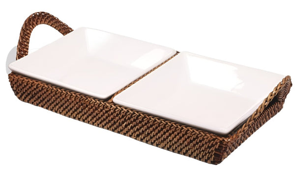 Calaisio Rectangular Tray with 2 Procelain Section Server