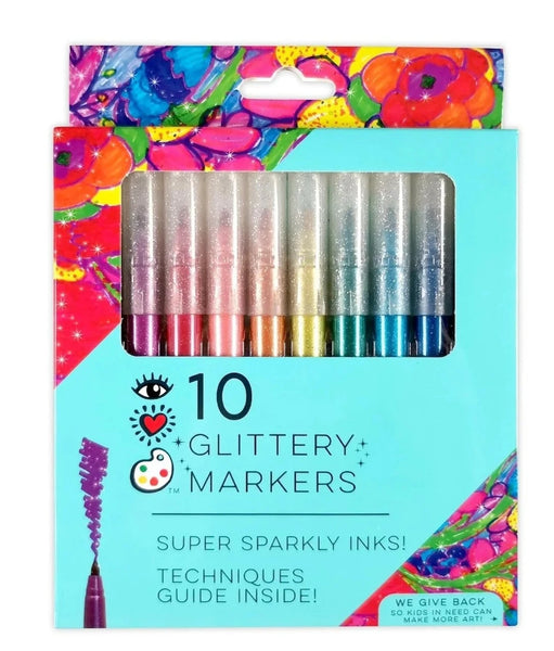 A box of Bright Stripes 10 Glitter Markers perfect for artists.