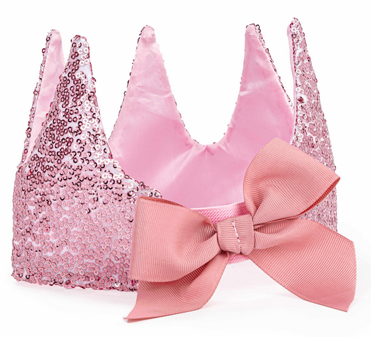 The Great Pretenders Precious Pink Sequins Crown, adorned with a large bow and sparkly sequins, is perfect for little princesses to create lasting childhood memories.