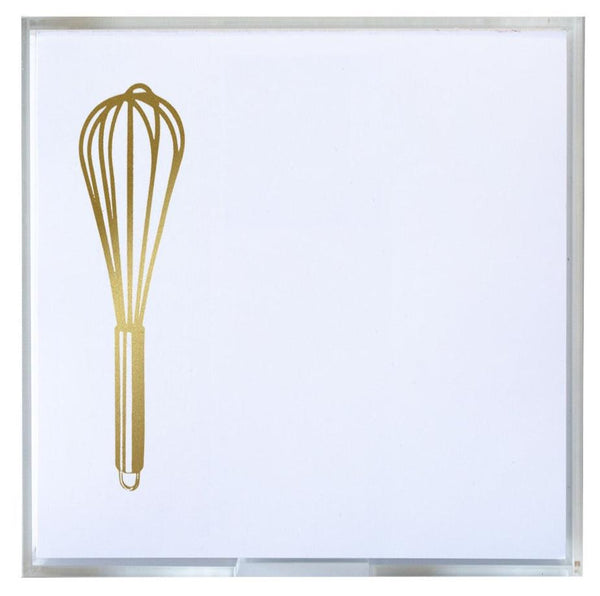 A gold illustration of a whisk is featured on a white square backdrop, capturing the refined elegance associated with Black Ink's luxurious quality paper.