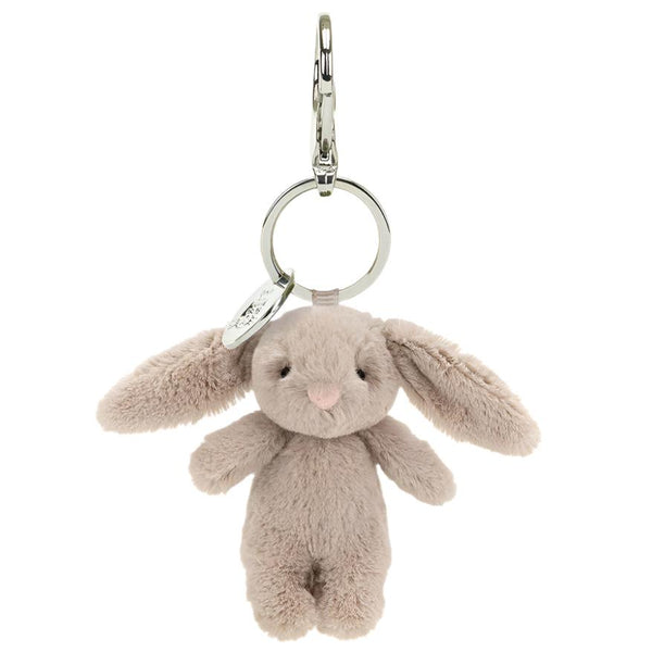 The Jellycat Bashful Bunny Bag Charm is a soft, plush keychain featuring long ears and a metal ring for easy attachment to keys or bags, making it the perfect accessory for any backpack or as a charming Beige Bag Charm.