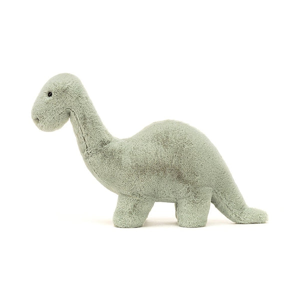 A Fossilly Brontosaurus stuffed animal on a white background by Jellycat.