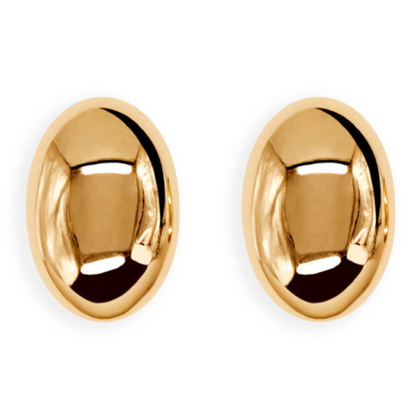 The Lie Studio Luna Earrings are gold oval-shaped stud earrings featuring a high-polished finish.