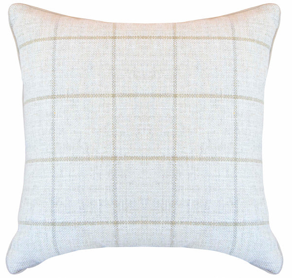 Benton Sand Pillow by Associated Design: Square down-filled pillow with a light beige checkered pattern on a cream background, measuring 22" x 22".