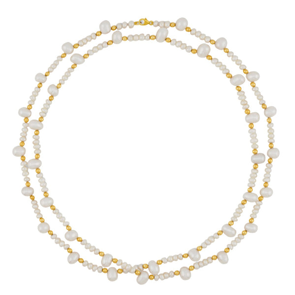 Jia Jia Ocean Pearl Gold Bead Double Long Necklace