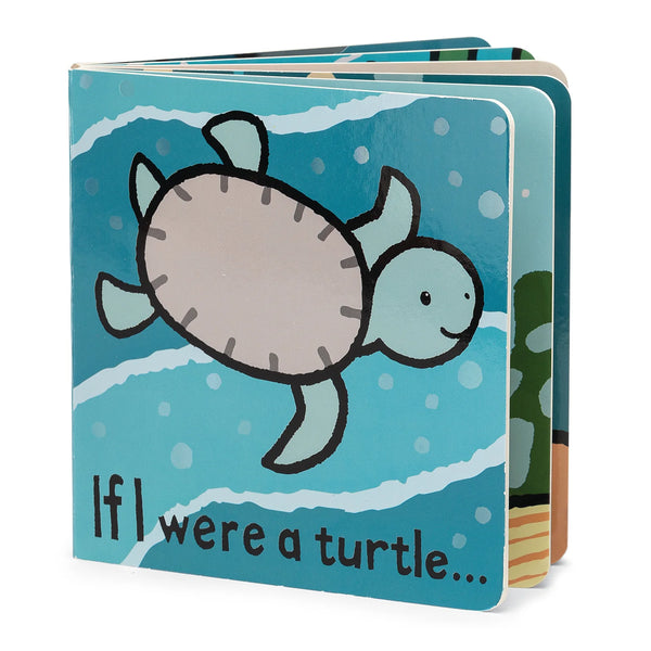 If I were a turtle book by Jellycat with blue background and grey and blue turtle swimming in water.