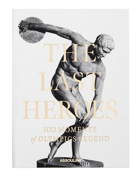 Cover of the Assouline book "The Last Heroes: 100 Moments of Olympics Legend," featuring a statue of a discus thrower, capturing the essence of Summer Olympics history.