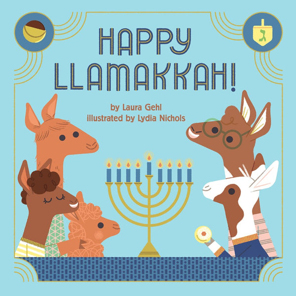 In this delightful picture book titled "Happy Llamakkah!: A Hanukkah Story" from Abrams, llamas celebrate Hanukkah together as a family with a menorah and dreidel. The book is written by Laura Gehl and illustrated by Lydia Nichols.