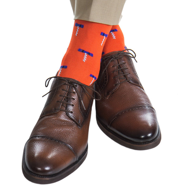 Dapper Classics Cork Screw Mid Calf Socks, Tigerlily Orange and Clematis Blue