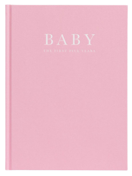 A Write To Me Baby Journal Birth to Five Years Pink with the word "baby" on it.