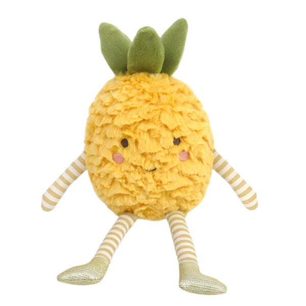 The MON AMI Pina Pineapple by Mon Ami is a charming plush toy designed with a smiling face, green leaves, and striped limbs—ideal for gift giving or adding charm to any room decor.