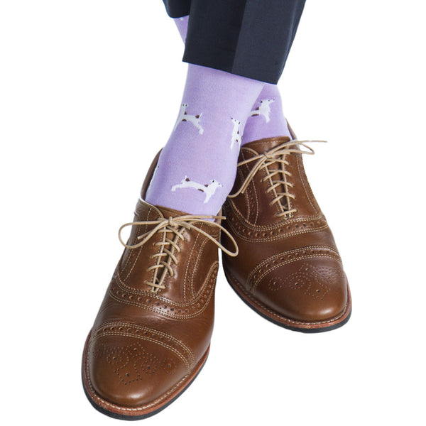 Dapper Classics Dog Mid Calf Socks, Lavender with White and Brown