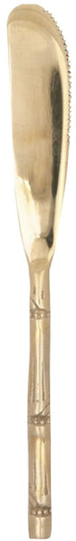 The Blue Pheasant Liliana Polished Gold Bamboo Cheese Spreader by Blue Pheasant features a serrated edge and a textured handle.