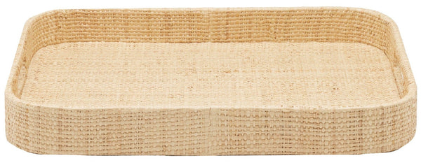 A Blue Pheasant Barth Natural Raffia Rectangular Tray on a white background.