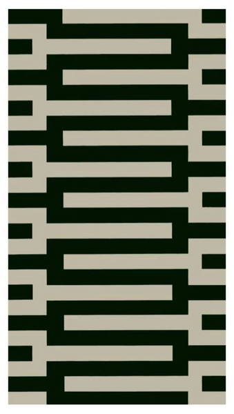 An eco-friendly abstract pattern featuring a series of horizontal lines in shades of green and beige, creating a rhythmic geometric design is featured on Caspari Zipper Paper Guest Towel Napkins in Black.