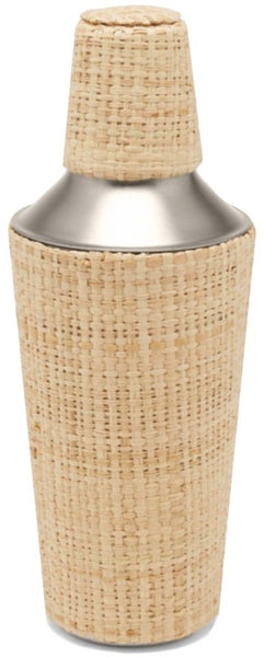 Blue Pheasant Barth Natural Gold Raffia Cocktail Shaker from the Blue Pheasant bar collection with a natural rattan cover design.