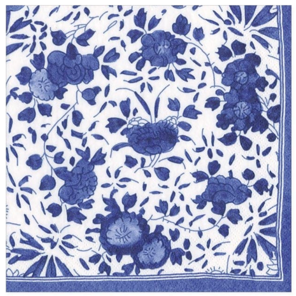 Delft Blue Cocktail Napkins with a decorative border by Caspari.