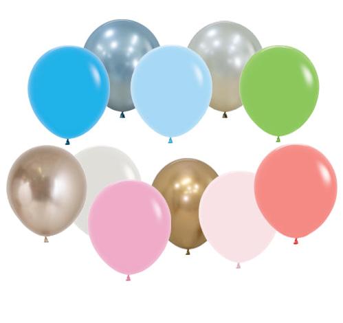 Experience the charm of a stunning balloon bouquet featuring ten vibrant Solid Balloons by Burton+Burton in an array of colors, including blue, light blue, green, silver, white, pink, gold, and peach. Carefully arranged in two delightful rows for a captivating display. Enjoy the convenience of local delivery to add that perfect touch.