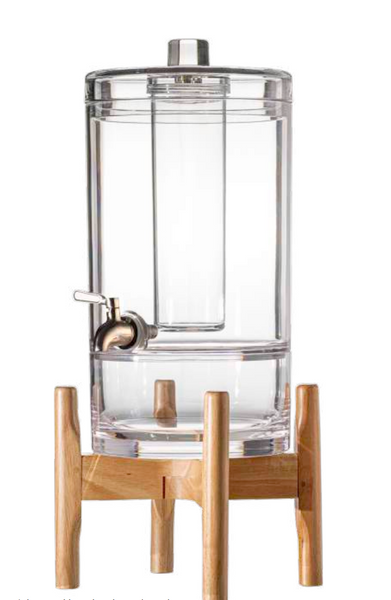 The Bold Aloha Acrylic Beverage Dispenser and Stand by Bold is perfect for serving ice-cold, fruit-infused water. With its included spigot and sturdy wooden stand, it exemplifies bold drinkware design.