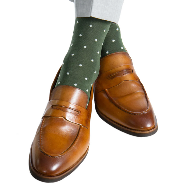 Dapper Classics Dot Mid Calf Socks, Forest Green with Cream Dot