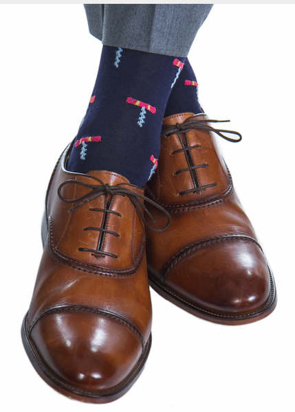 Dapper Classics Cork Screw Mid Calf Socks, Navy and Coral