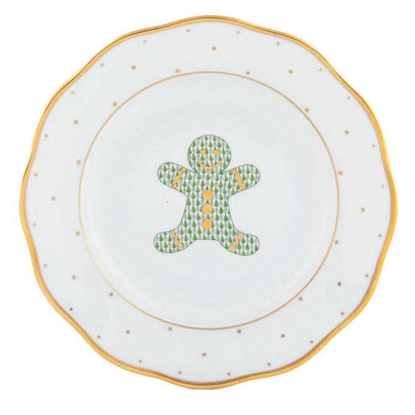 Herend Christmas Gingerbread Man Dessert Plate, Green