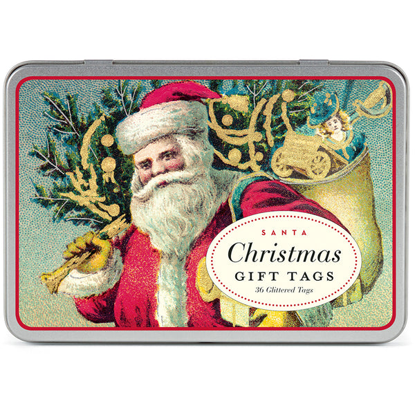 Cavallini & Co. Christmas Santa Glitter Gift Tags Tin