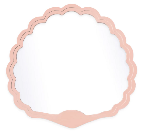 A Fleur Carnival Proteus Mirror with a pink scalloped Proteus frame from Fleur Home.