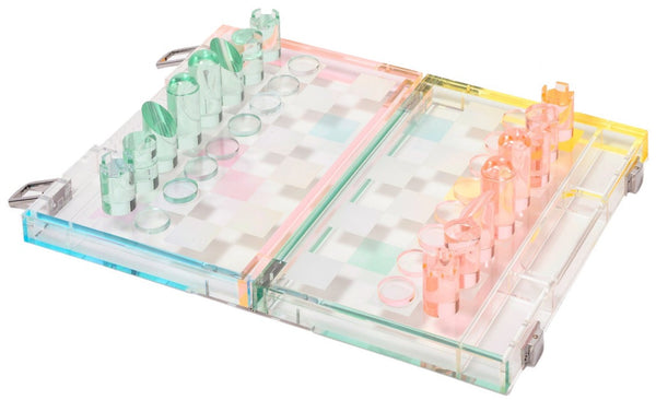 Sunnylife Mini Lucite Chess and Checkers, Aurora