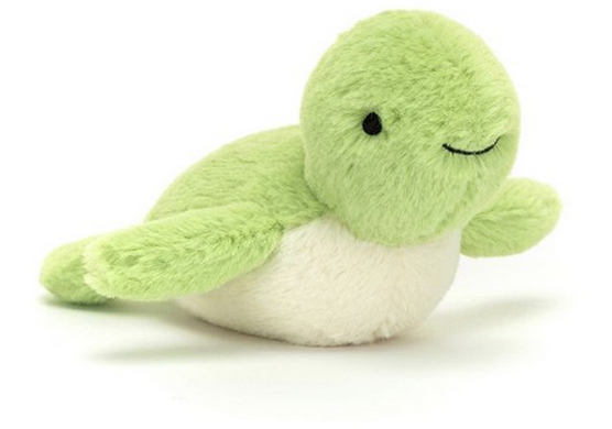 A baby-soft, green and white plush turtle with a smiling face and soft texture, this Jellycat Fluffy Turtle by Jellycat is an ocean gem for any cuddly toy collection.