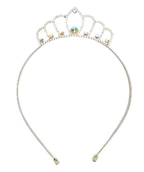 The Great Pretenders Rhinestone Tiara Headband by Great Pretenders is a cute tiara featuring a delicate, open crown design. Adorned with colorful gemstones and a large central gem, this silver headband is comfortable for all-day wear and perfect for children aged 3 and up.