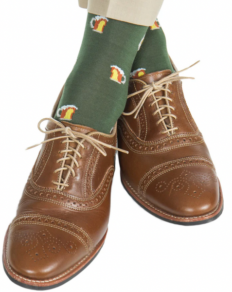 Dapper Classics Beer Mid Calf Socks, Forest Green with Burnt Orange and Cream