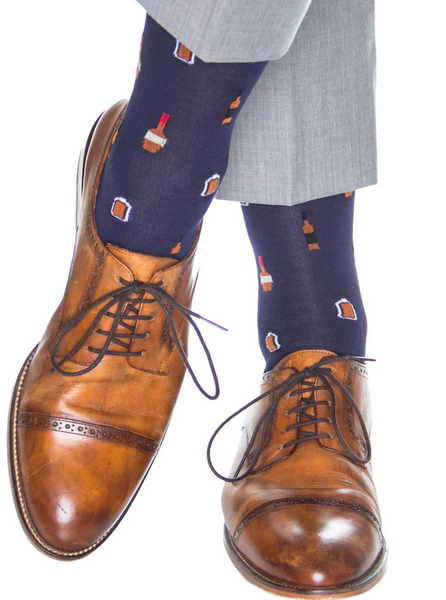 Dapper Classics Bourbon Bottle Mid Calf Socks, Classic Navy and Burnt Orange