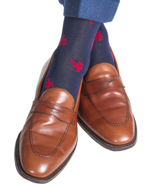 Dapper Classics Lobster Cotton Mid Calf Socks, Navy and Red