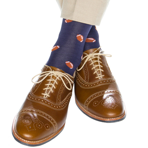 Dapper Classics Football Mid Calf Socks, Classic Navy with Burnt Orange