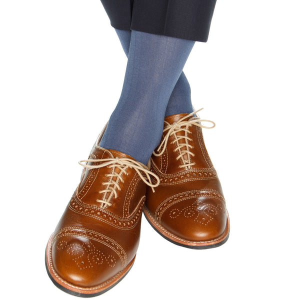 Dapper Classic Ribbed Mid Calf Socks, Indigo Blue