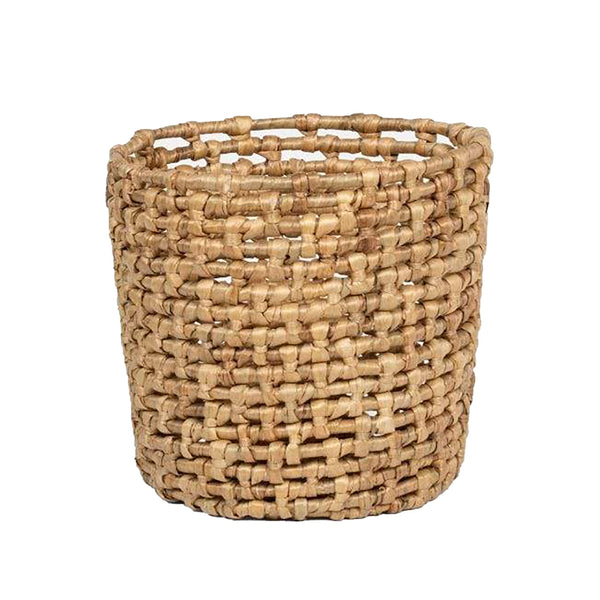 The Pigeon & Poodle Astoria, Natural Round Basket is a beautifully textured, open-top basket made from woven water hyacinth material that measures 15" in width.