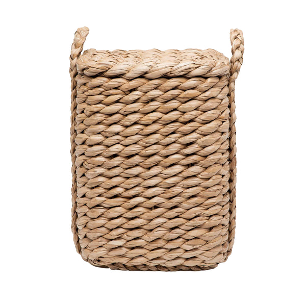 The Pigeon & Poodle Royan Rectangle Hamper, crafted from woven seagrass, features a lid and handles and closely resembles straw or rattan.