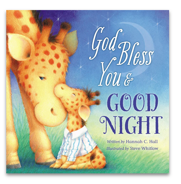 The cover of the book "God Bless You and Good Night" by Thomas Nelson features a giraffe parent gently nuzzling a baby giraffe dressed in pajamas against a twilight backdrop, perfectly capturing the essence of bedtime rituals.