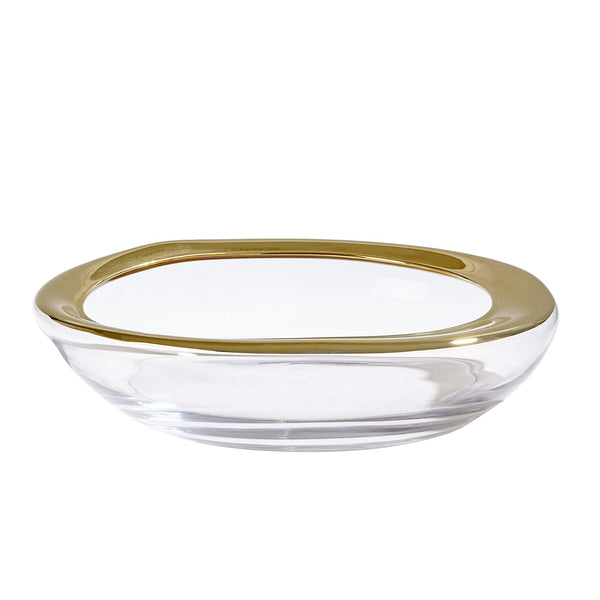 A Gold Rim Organic Bowl from Global Views, crafted with clear glass and featuring a thick, hand-painted real gold rim.