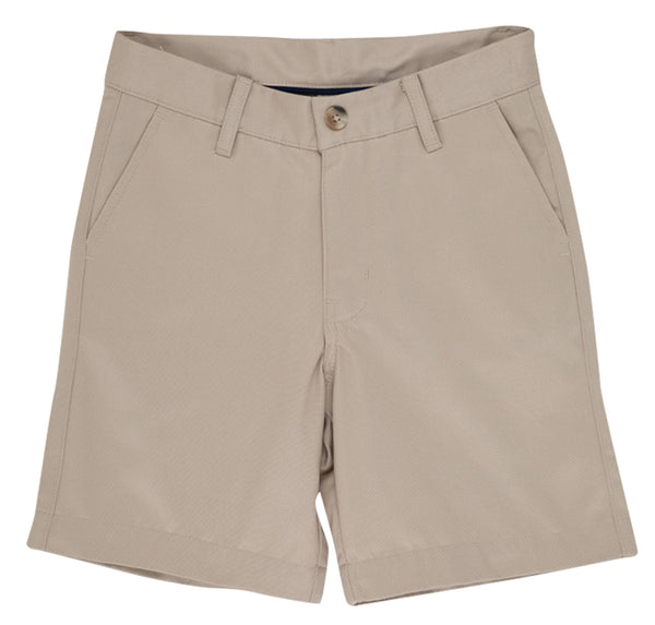 A pair of The Beaufort Bonnet Company Boys' Charlie's Twill Chinos in beige with side pockets, belt loops, and a front button closure - perfect for your summer wardrobe.