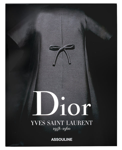 Cover of the book "Dior II by YSL" by Assouline, featuring a black haute couture dress with a bow.