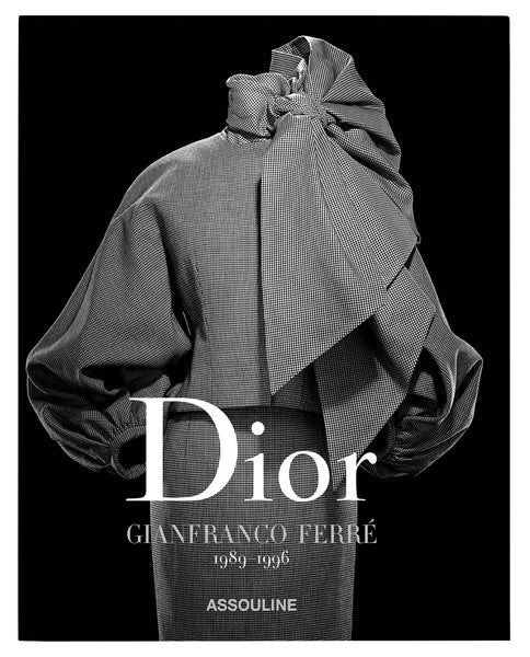 Cover of a book titled "Dior IV by Gianfranco Ferré" by Assouline, featuring a black and white photograph of an elegant haute couture garment with a large bow.