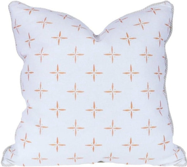 Petite Cross and Dot Peach Pillow by Edgar Custom Drapery. Handmade in the USA, this down-filled pillow features white and orange threaded edge trim.