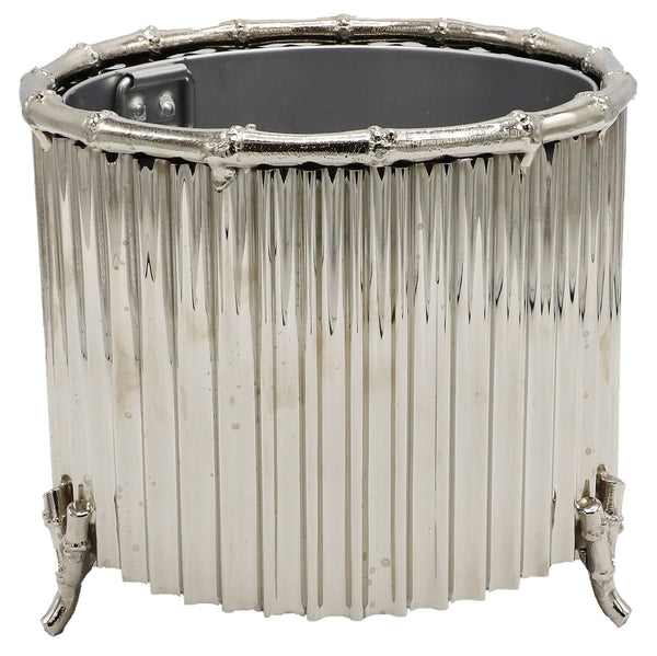 Corrugated Bamboo Cachepot, Nickel, Small