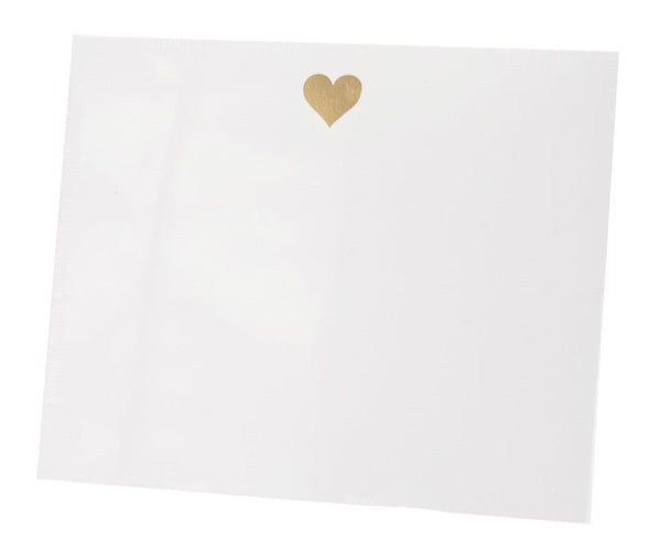 White notepad crafted from smooth white cardstock, featuring a small gold heart at the top center.